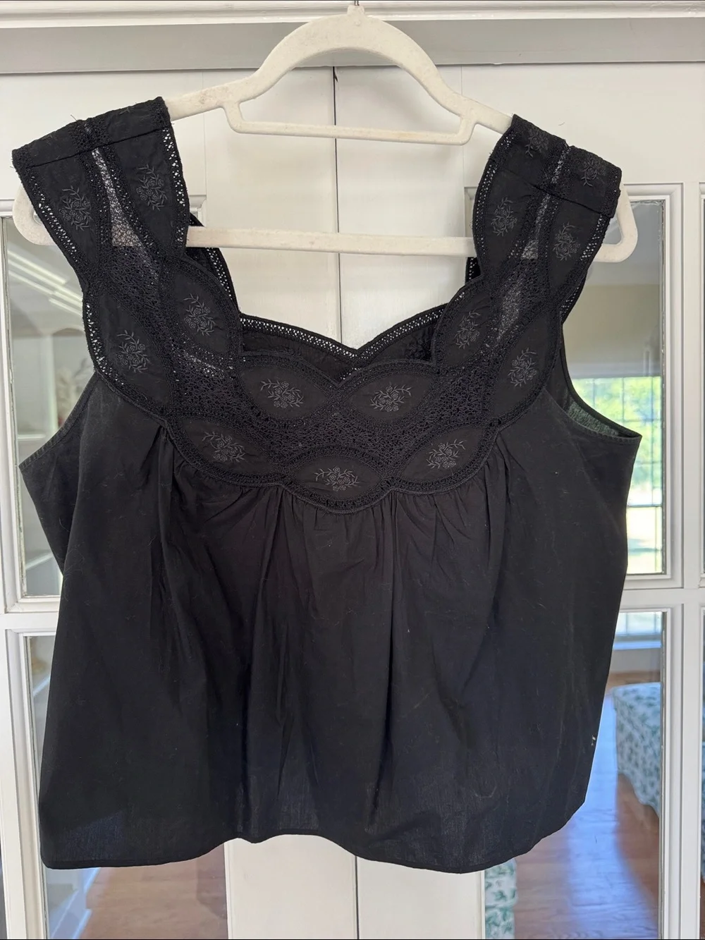 J CREW Black Sleeveless Eyelet Lace Yoke Top